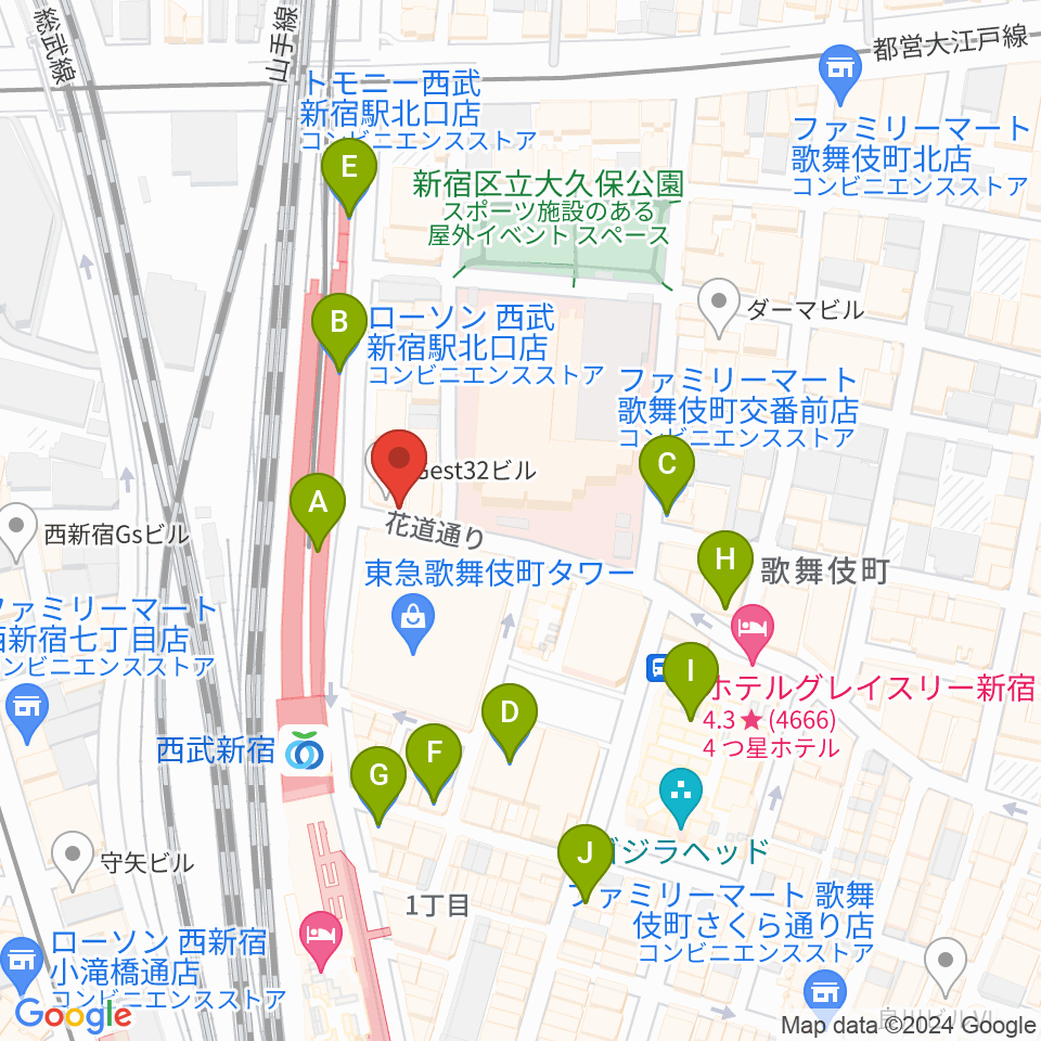 新宿マーブル周辺のコンビニエンスストア一覧地図