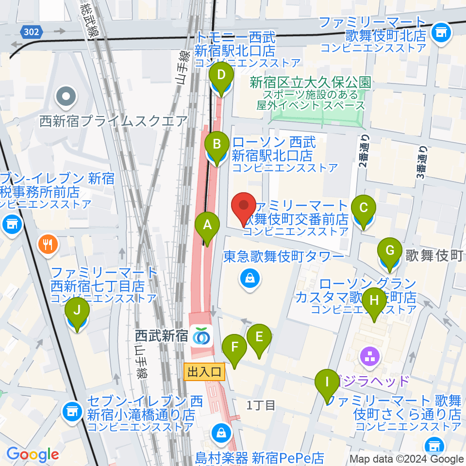 新宿マーブル周辺のコンビニエンスストア一覧地図