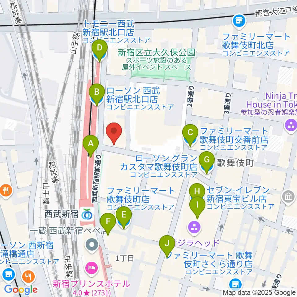 新宿マーブル周辺のコンビニエンスストア一覧地図