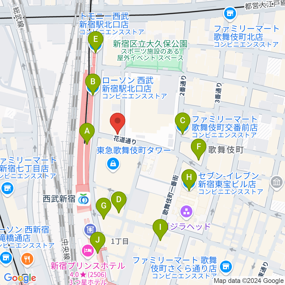 新宿MARZ周辺のコンビニエンスストア一覧地図