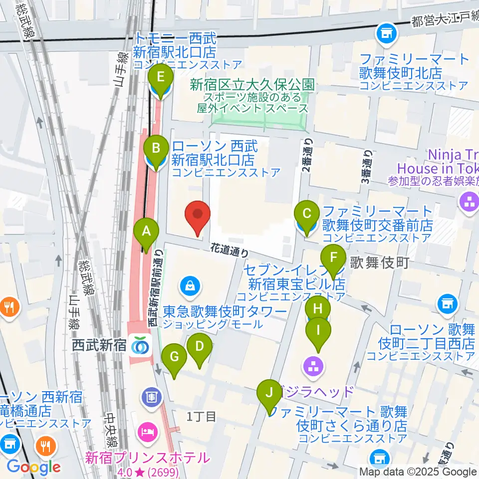新宿MARZ周辺のコンビニエンスストア一覧地図