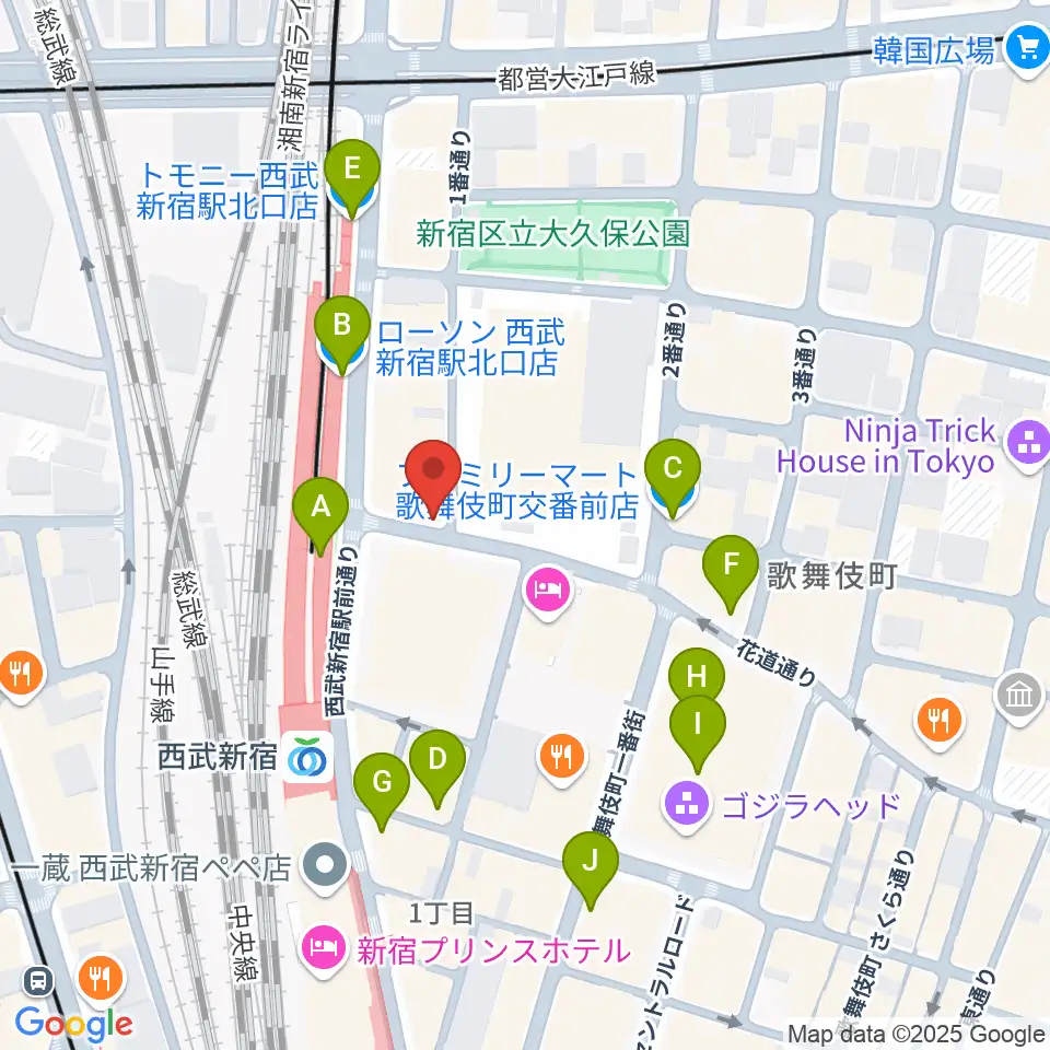 新宿MARZ周辺のコンビニエンスストア一覧地図
