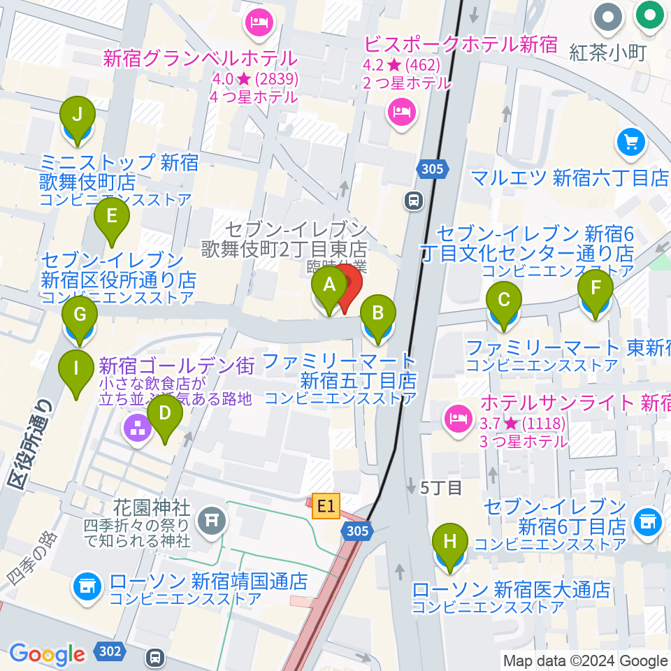 新宿ナインスパイス周辺のコンビニエンスストア一覧地図