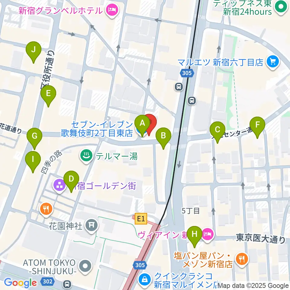 新宿ナインスパイス周辺のコンビニエンスストア一覧地図