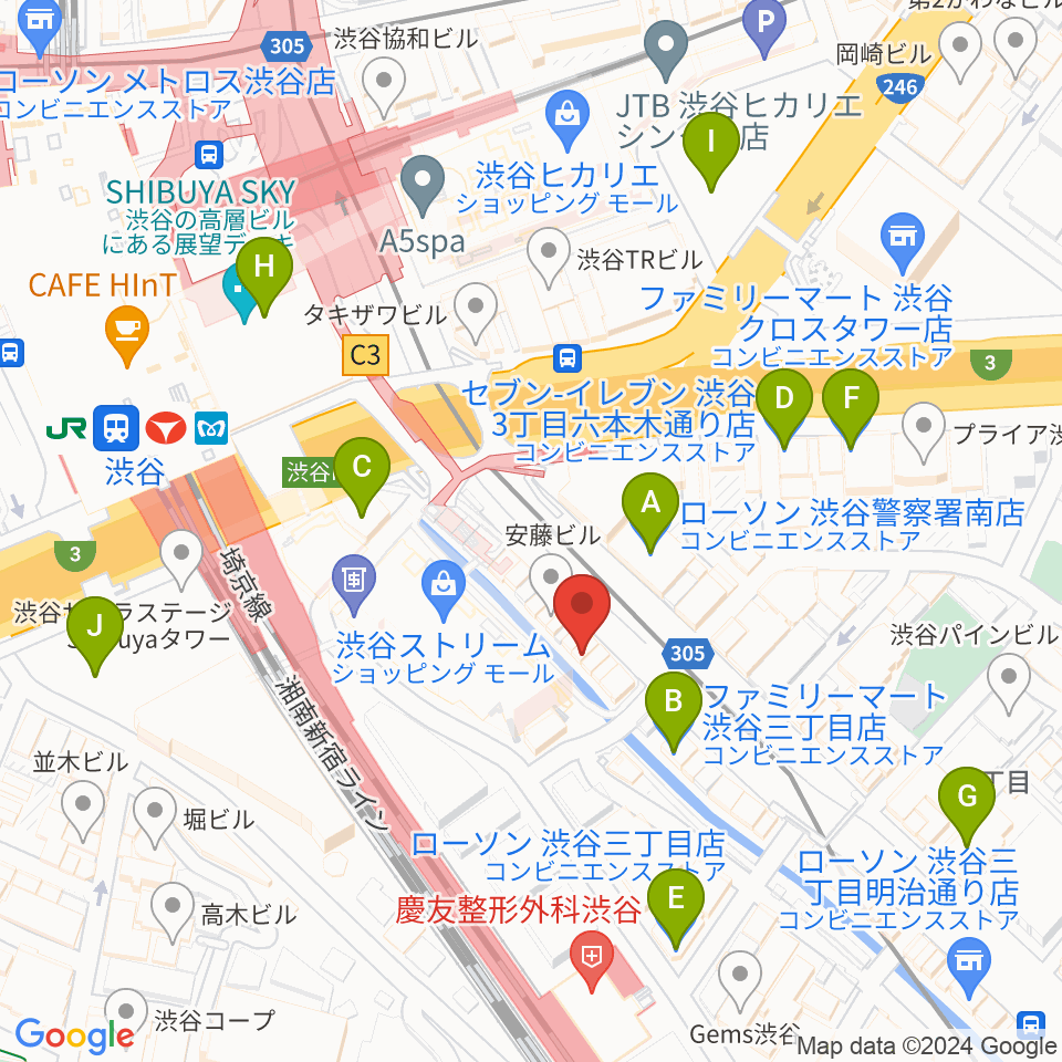 渋谷OTO周辺のコンビニエンスストア一覧地図