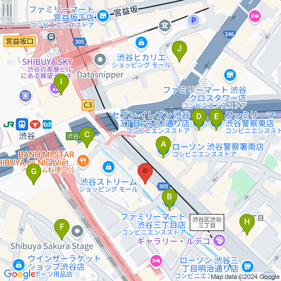 渋谷OTO周辺のコンビニエンスストア一覧地図