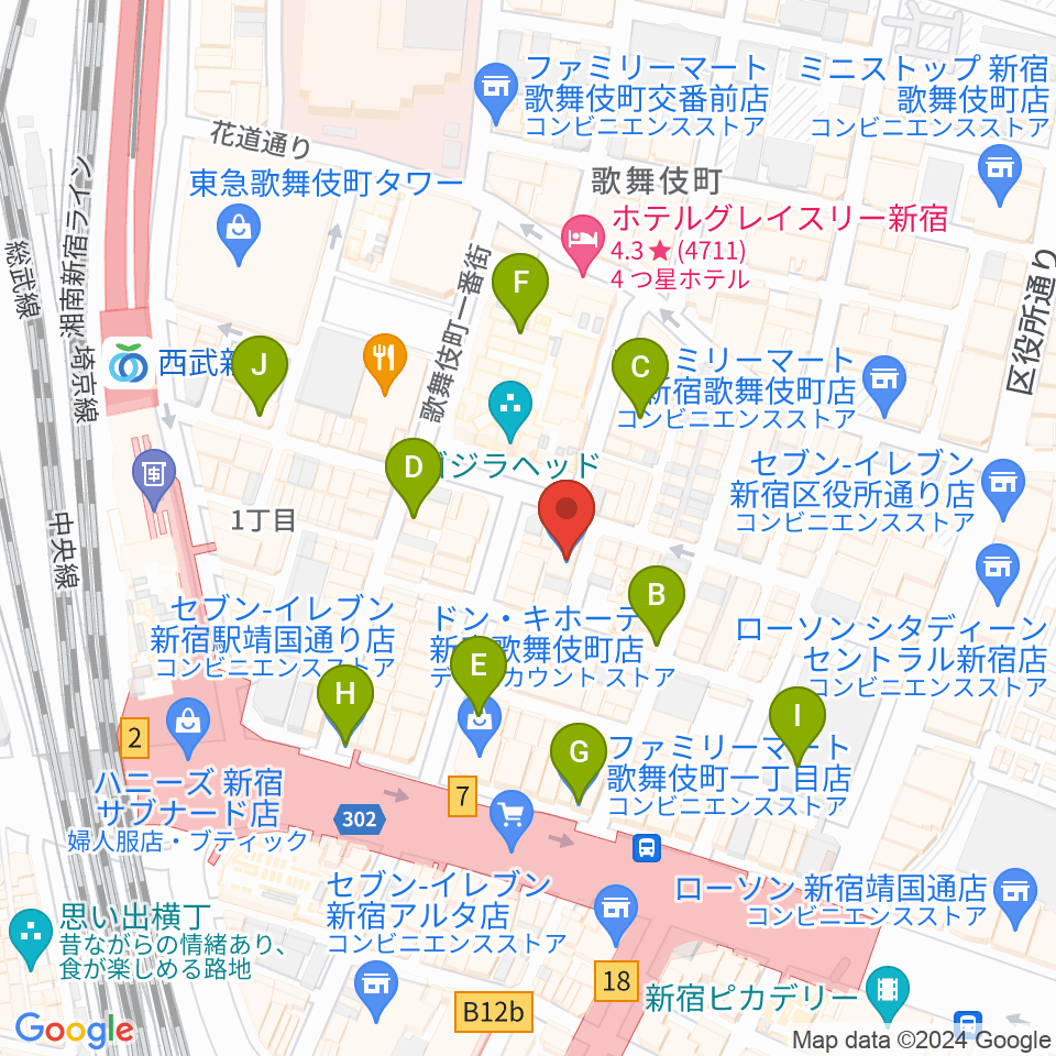 新宿ロフトプラスワン周辺のコンビニエンスストア一覧地図