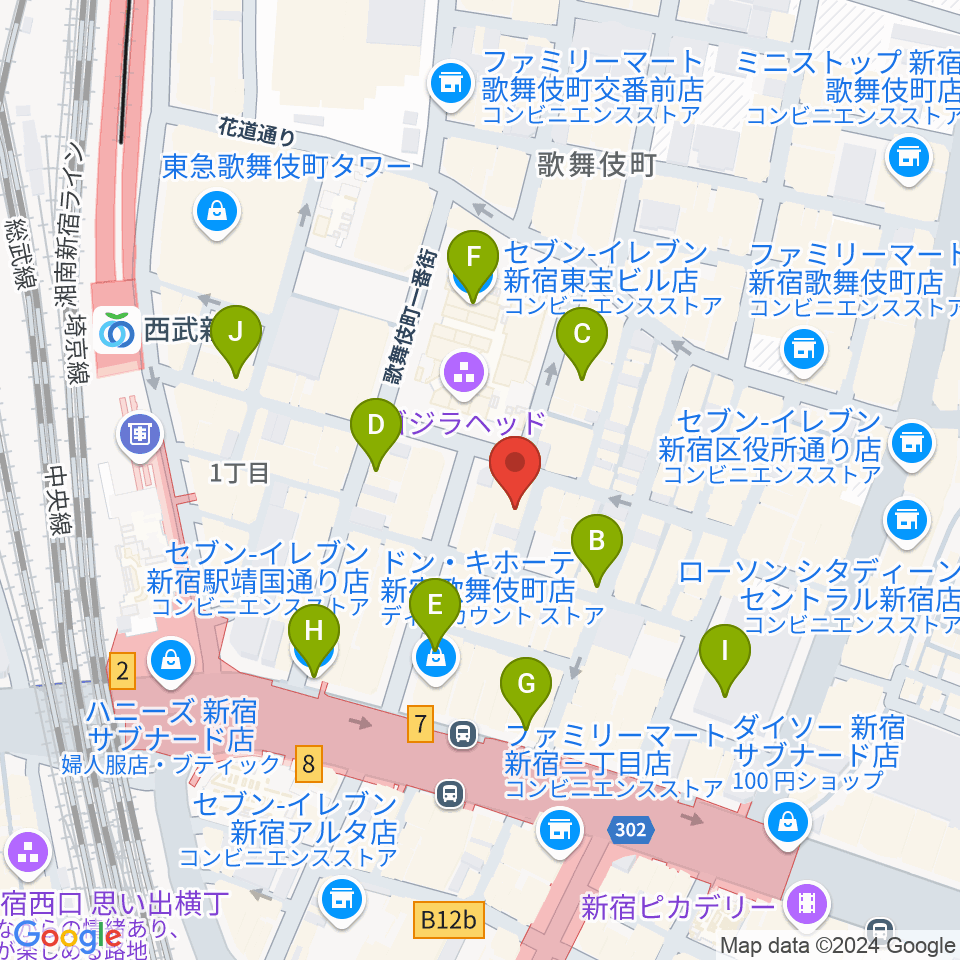 新宿ロフトプラスワン周辺のコンビニエンスストア一覧地図