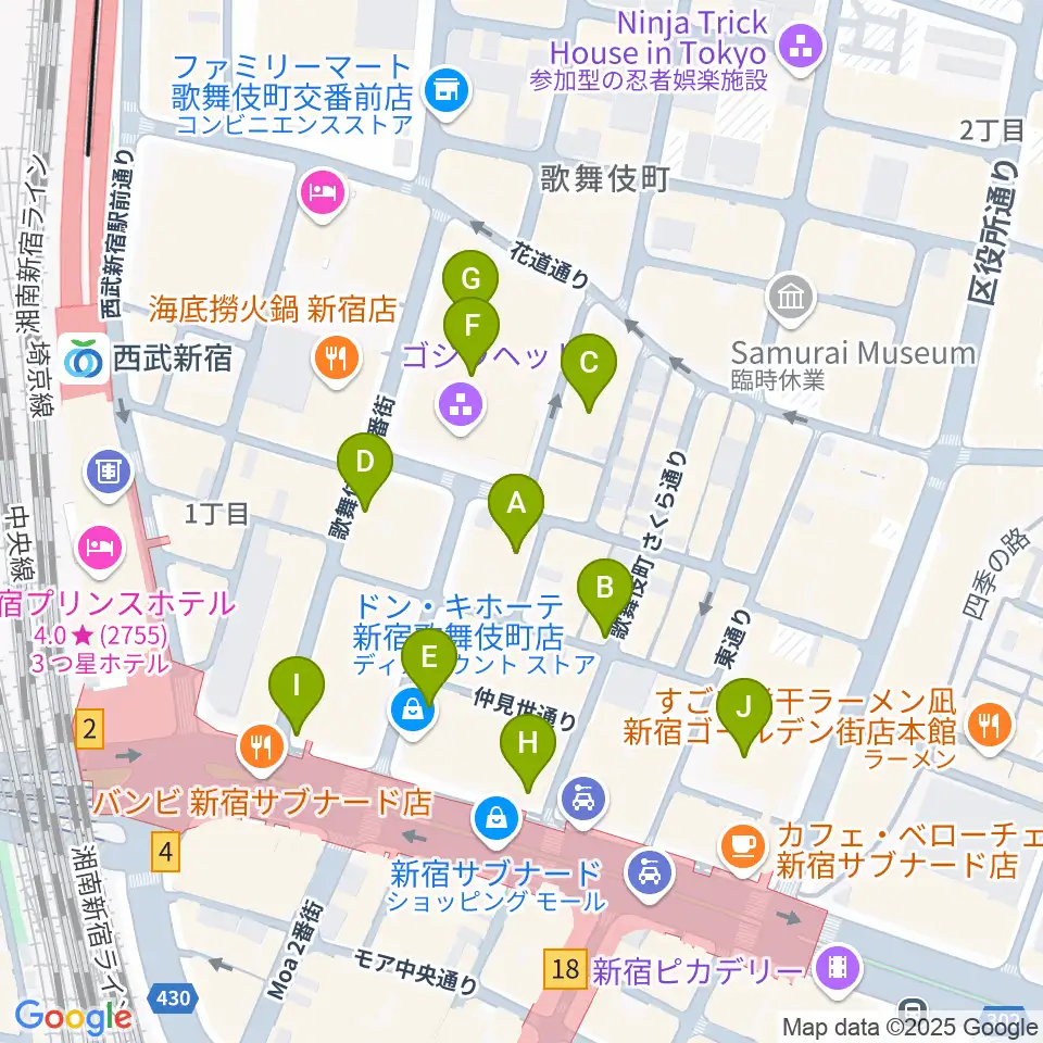 新宿ロフトプラスワン周辺のコンビニエンスストア一覧地図