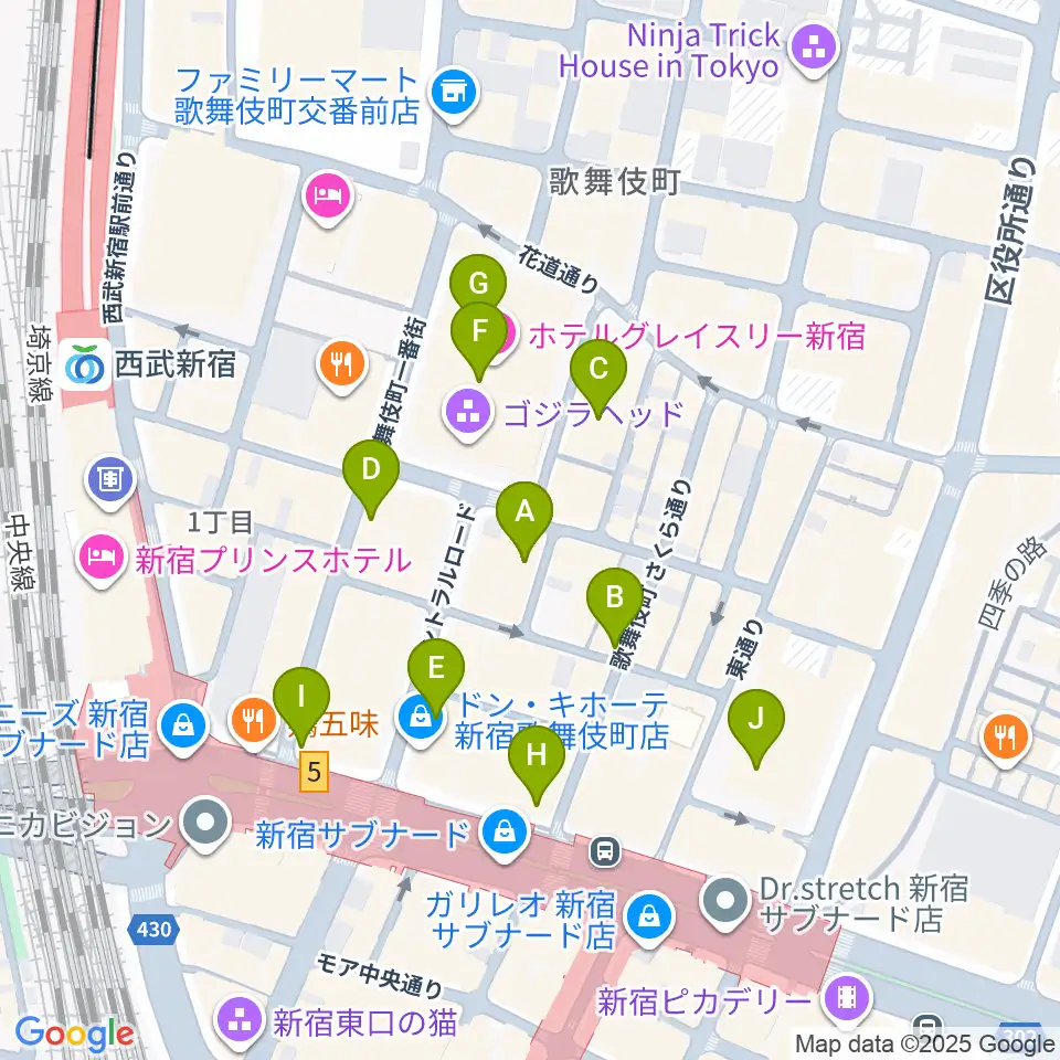 新宿ロフトプラスワン周辺のコンビニエンスストア一覧地図