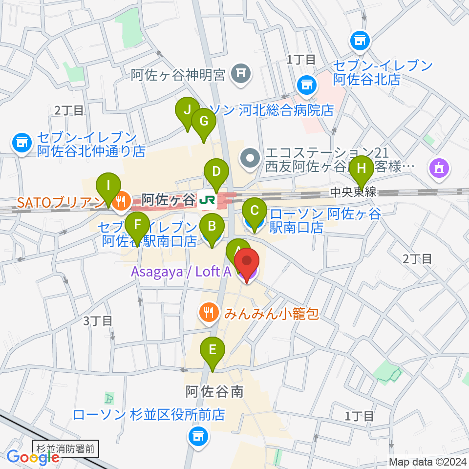 阿佐ヶ谷ロフトA周辺のコンビニエンスストア一覧地図