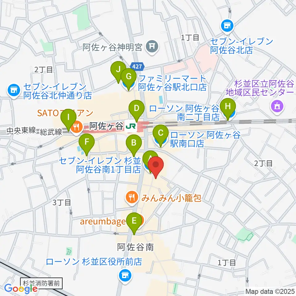 阿佐ヶ谷ロフトA周辺のコンビニエンスストア一覧地図