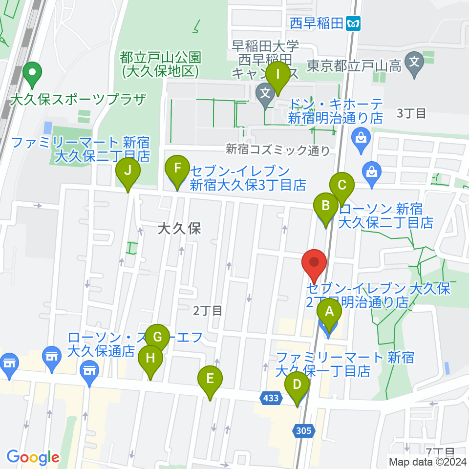 新宿ヘッドパワー周辺のコンビニエンスストア一覧地図