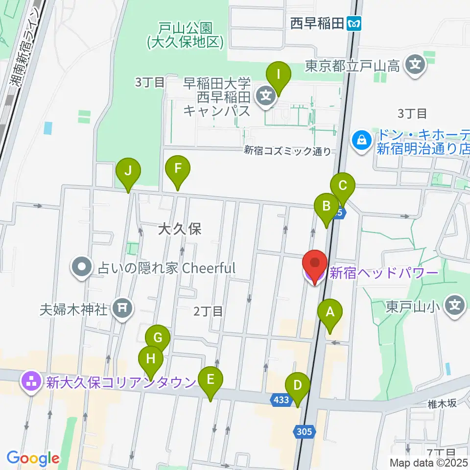 新宿ヘッドパワー周辺のコンビニエンスストア一覧地図