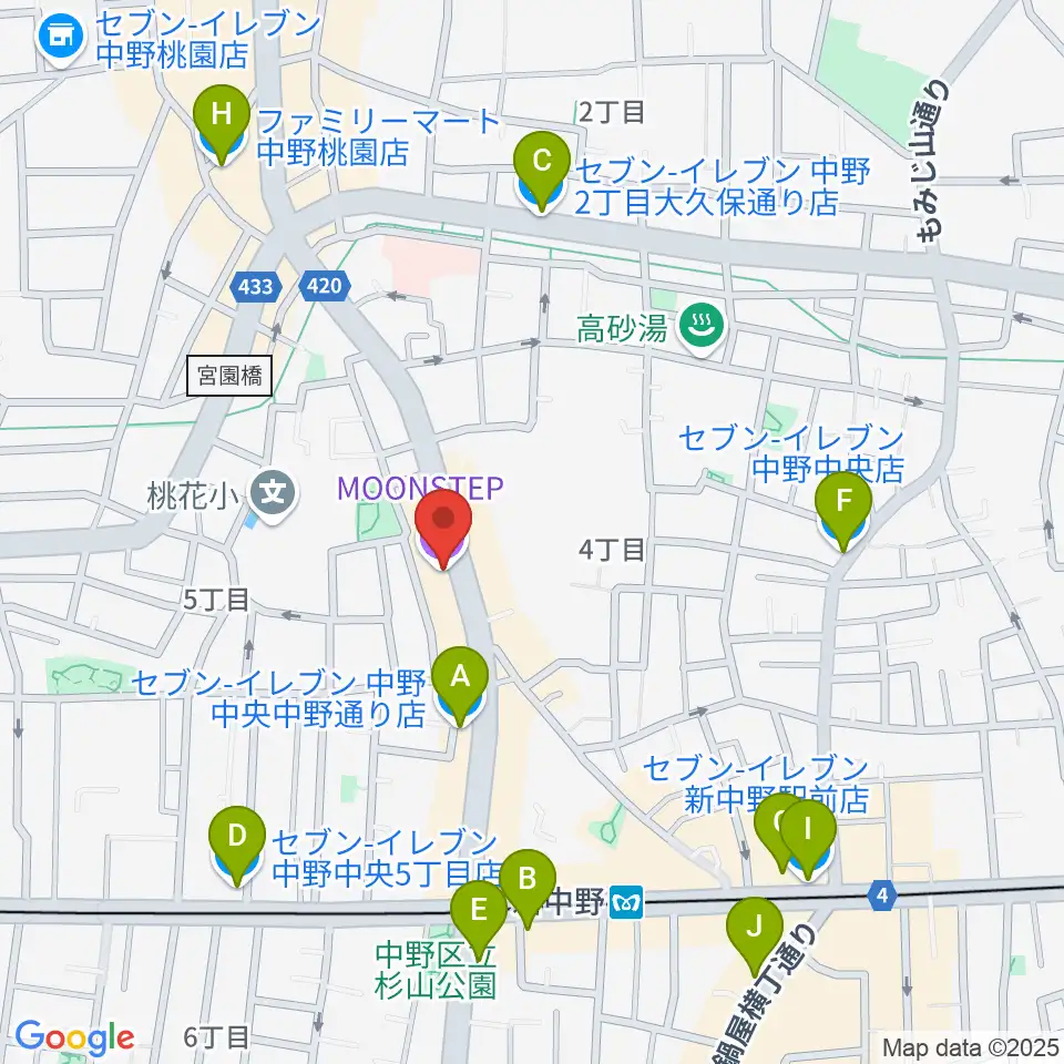 中野MOON STEP周辺のコンビニエンスストア一覧地図
