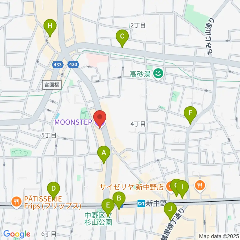 中野MOON STEP周辺のコンビニエンスストア一覧地図