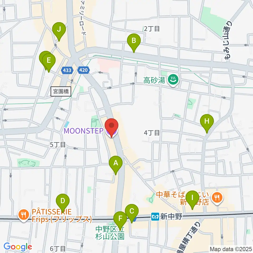 中野MOON STEP周辺のコンビニエンスストア一覧地図