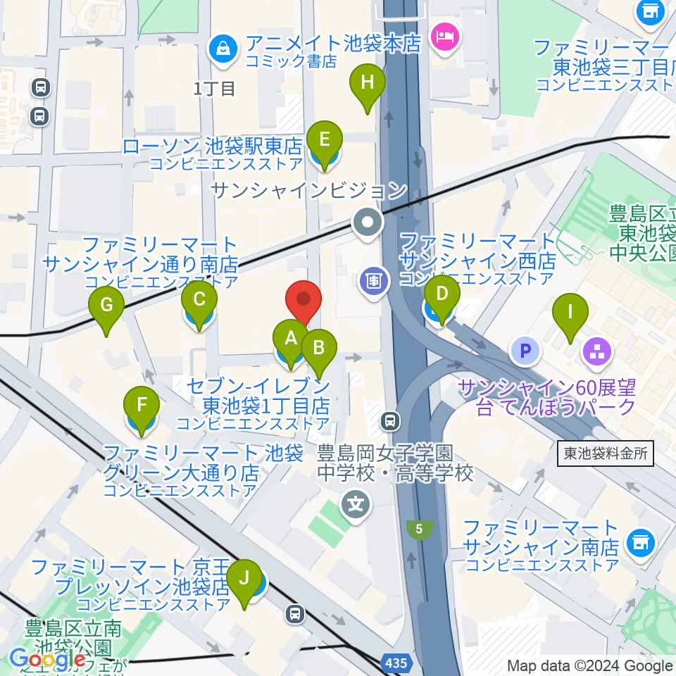 池袋Adm周辺のコンビニエンスストア一覧地図