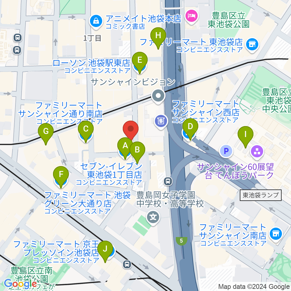 池袋Adm周辺のコンビニエンスストア一覧地図