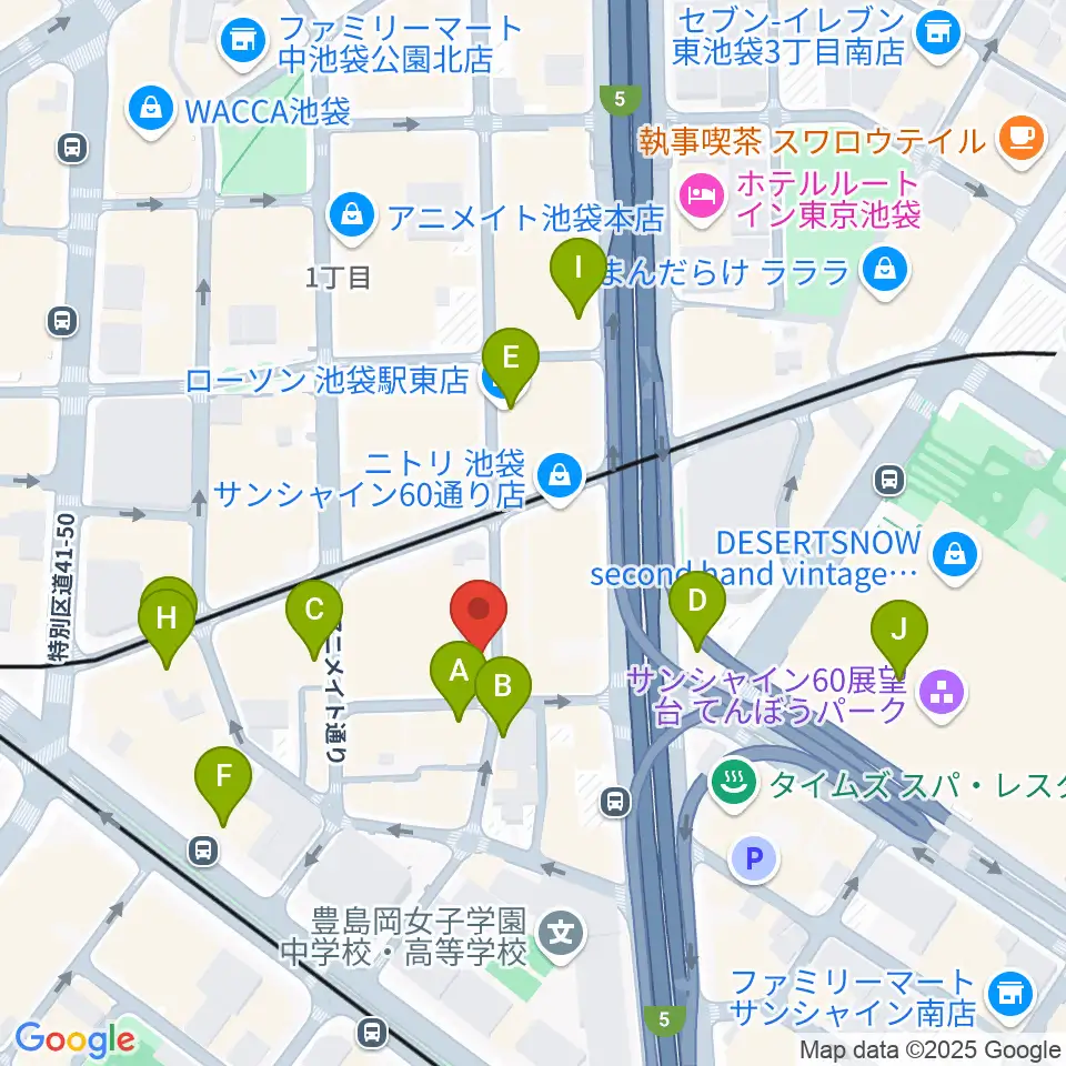 池袋Adm周辺のコンビニエンスストア一覧地図