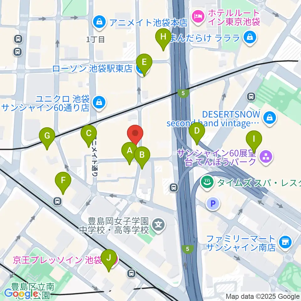 池袋Adm周辺のコンビニエンスストア一覧地図