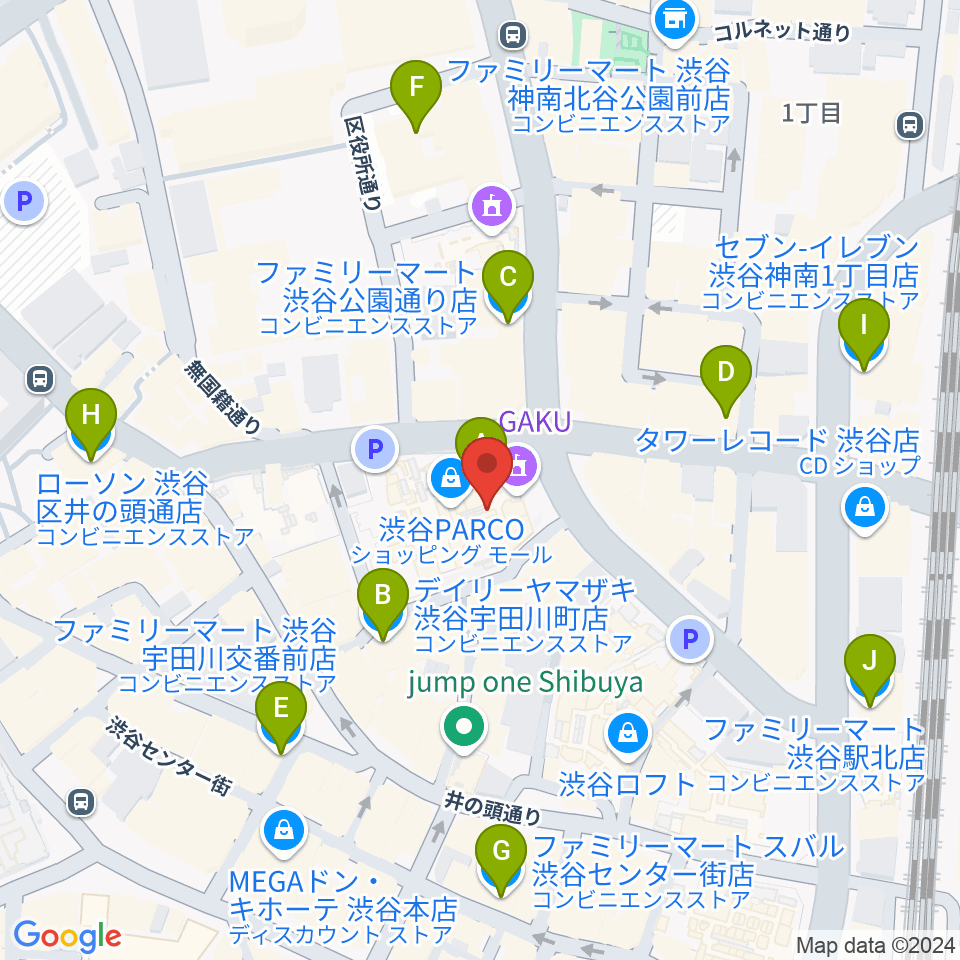 渋谷パルコ劇場周辺のコンビニエンスストア一覧地図