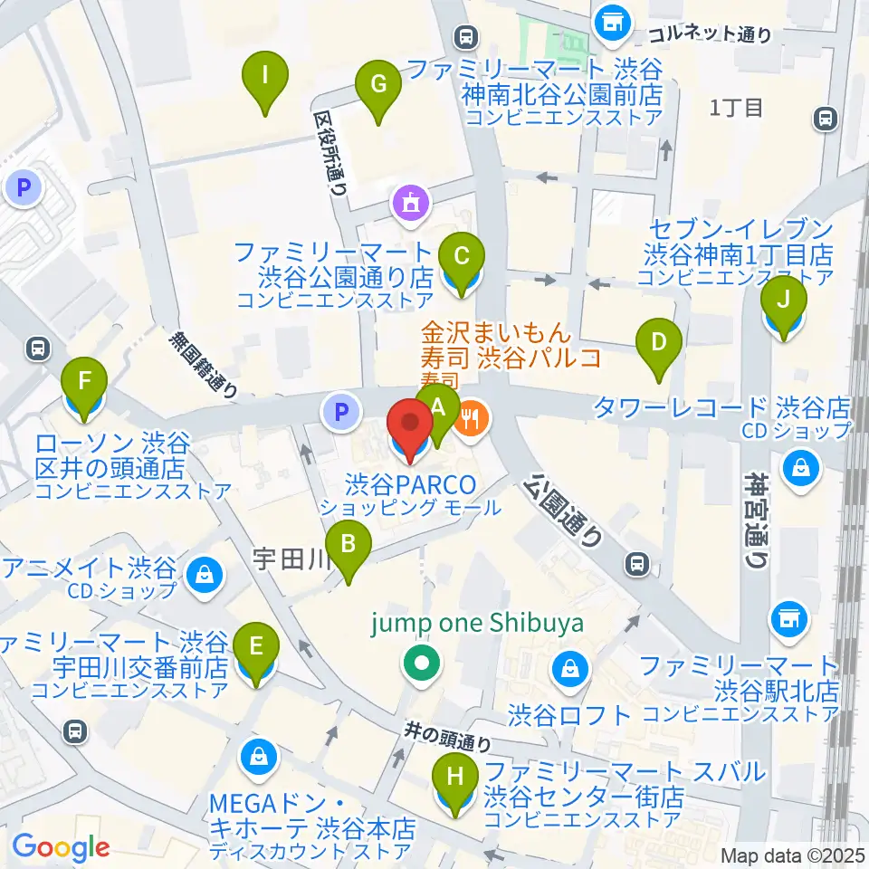 渋谷パルコ劇場周辺のコンビニエンスストア一覧地図