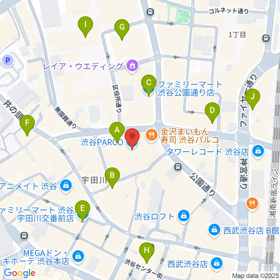 渋谷パルコ劇場周辺のコンビニエンスストア一覧地図