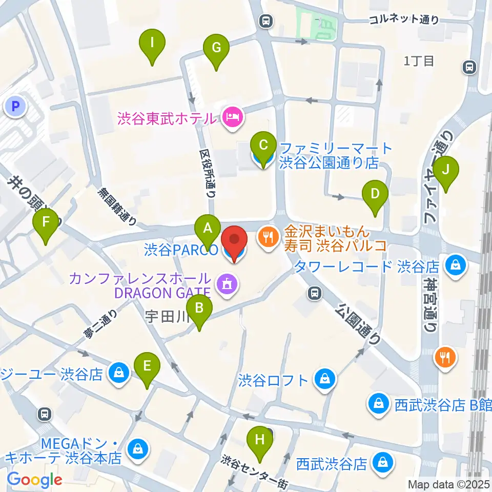 渋谷パルコ劇場周辺のコンビニエンスストア一覧地図