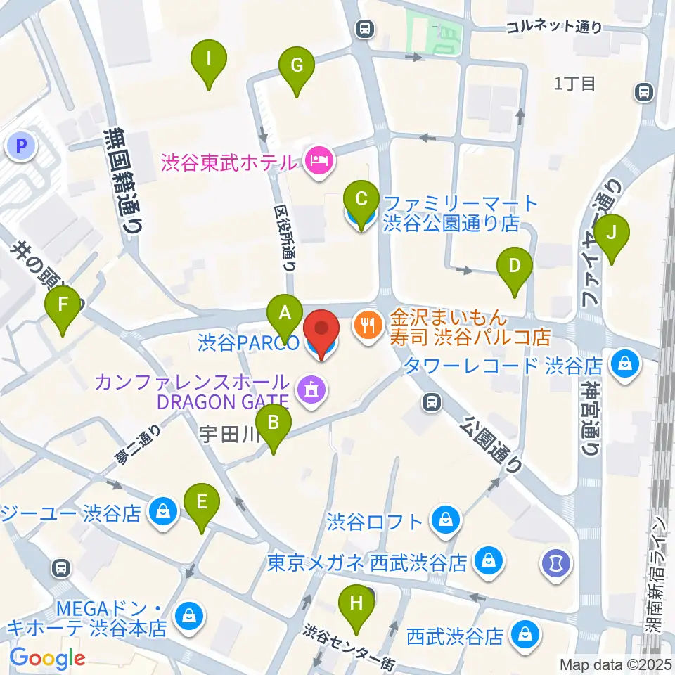 渋谷パルコ劇場周辺のコンビニエンスストア一覧地図