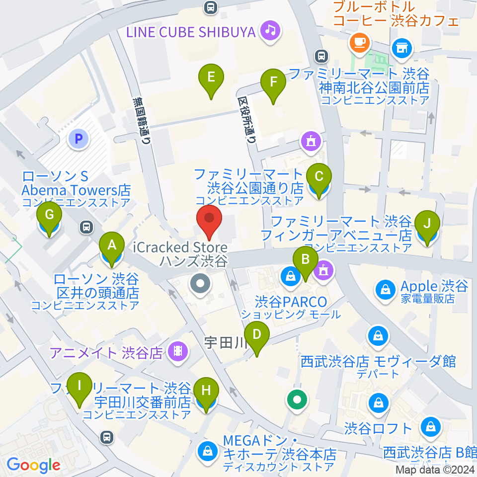 渋谷THE GAME周辺のコンビニエンスストア一覧地図