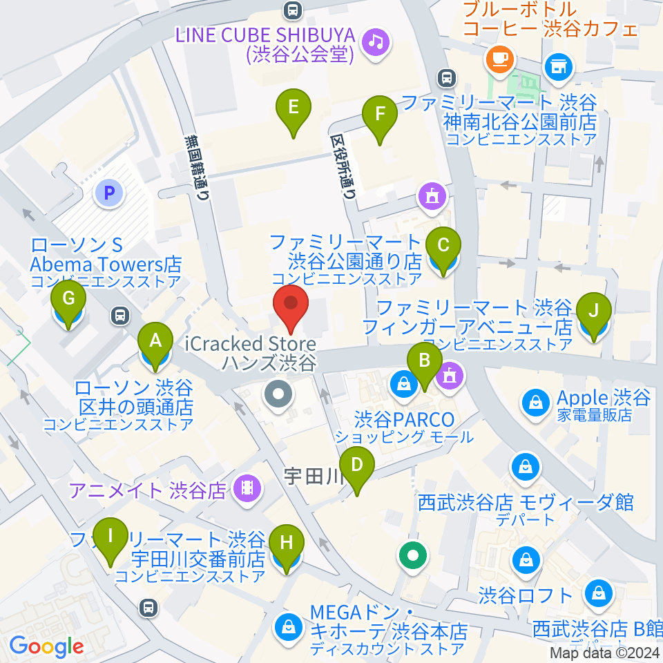 渋谷THE GAME周辺のコンビニエンスストア一覧地図