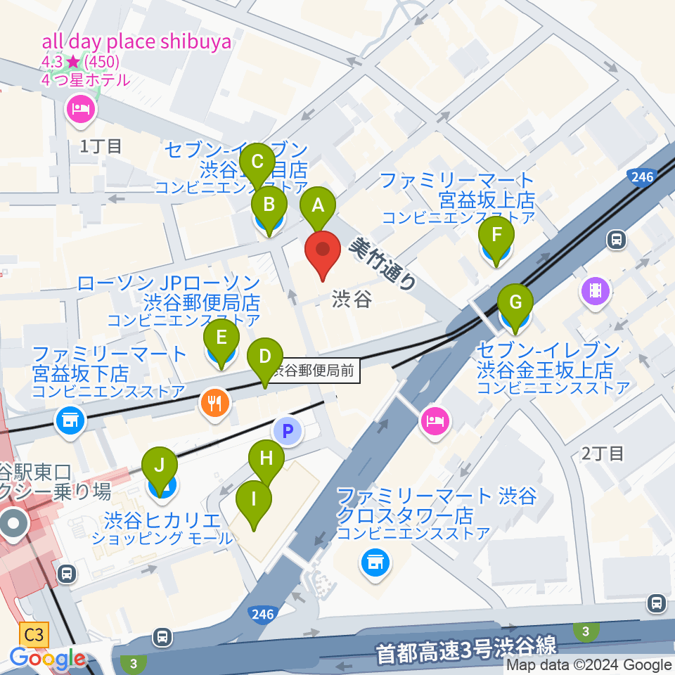 渋谷LUSH周辺のコンビニエンスストア一覧地図