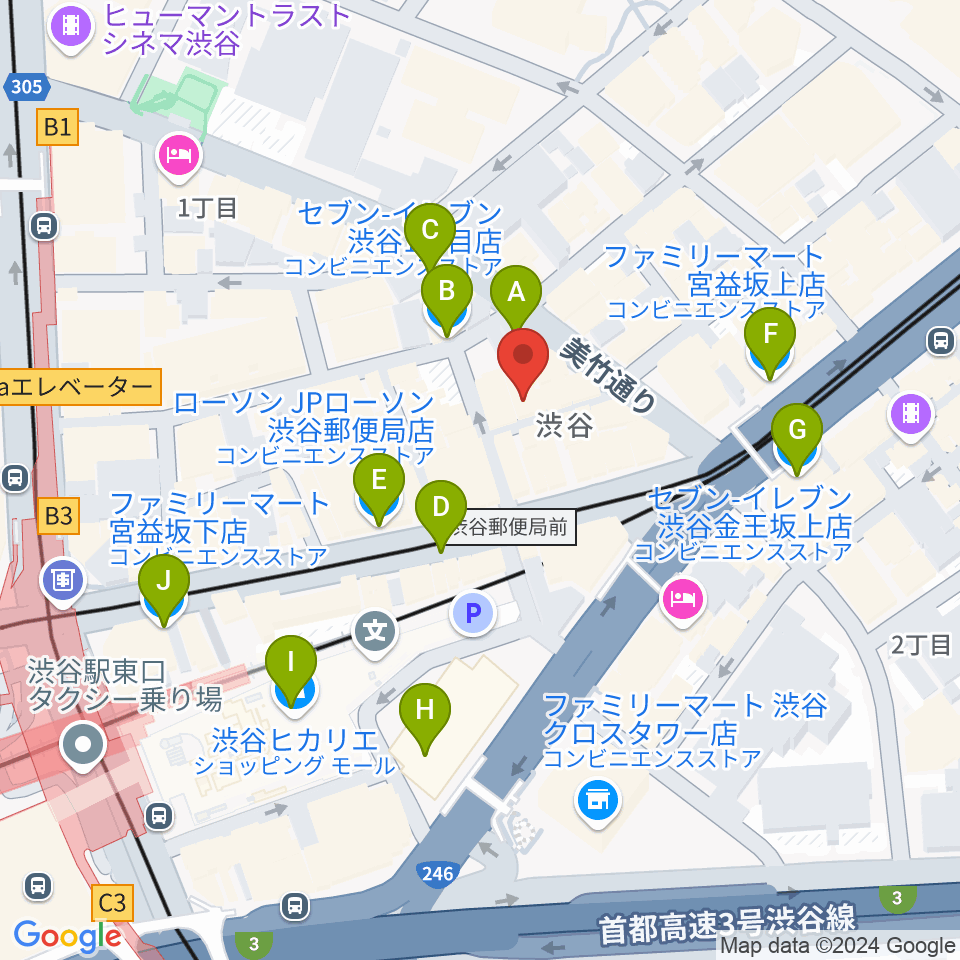 渋谷LUSH周辺のコンビニエンスストア一覧地図