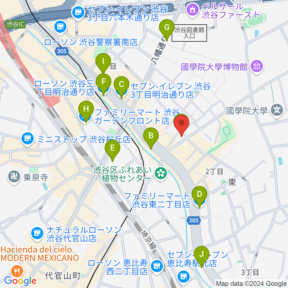 渋谷クラブクロール周辺のコンビニエンスストア一覧地図