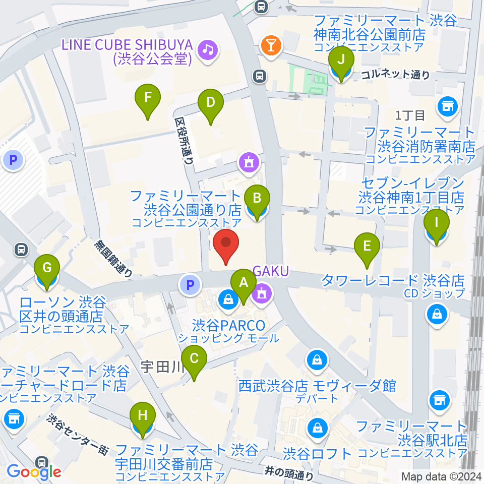 渋谷gee-ge.周辺のコンビニエンスストア一覧地図