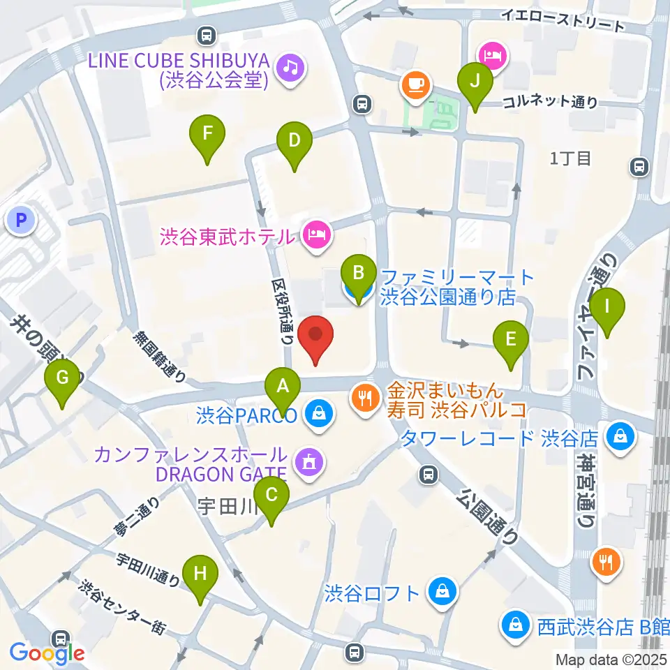 渋谷gee-ge.周辺のコンビニエンスストア一覧地図