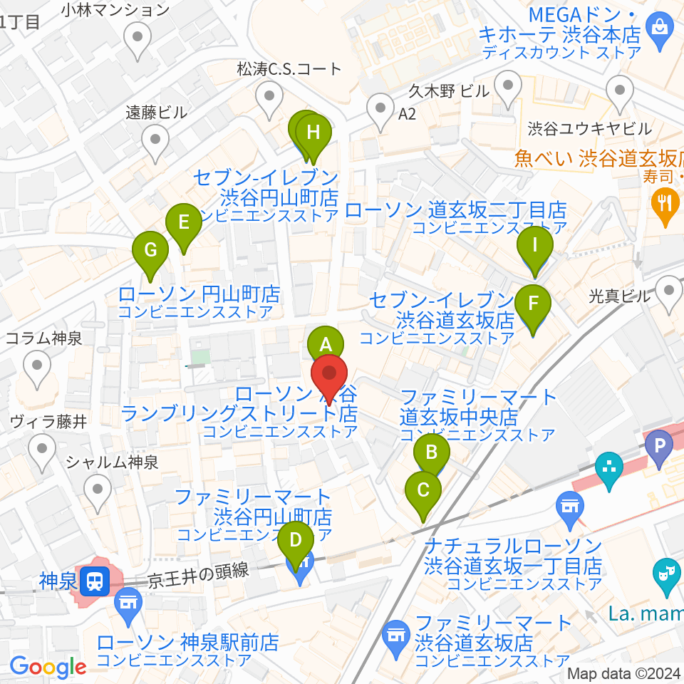 渋谷HARLEM周辺のコンビニエンスストア一覧地図