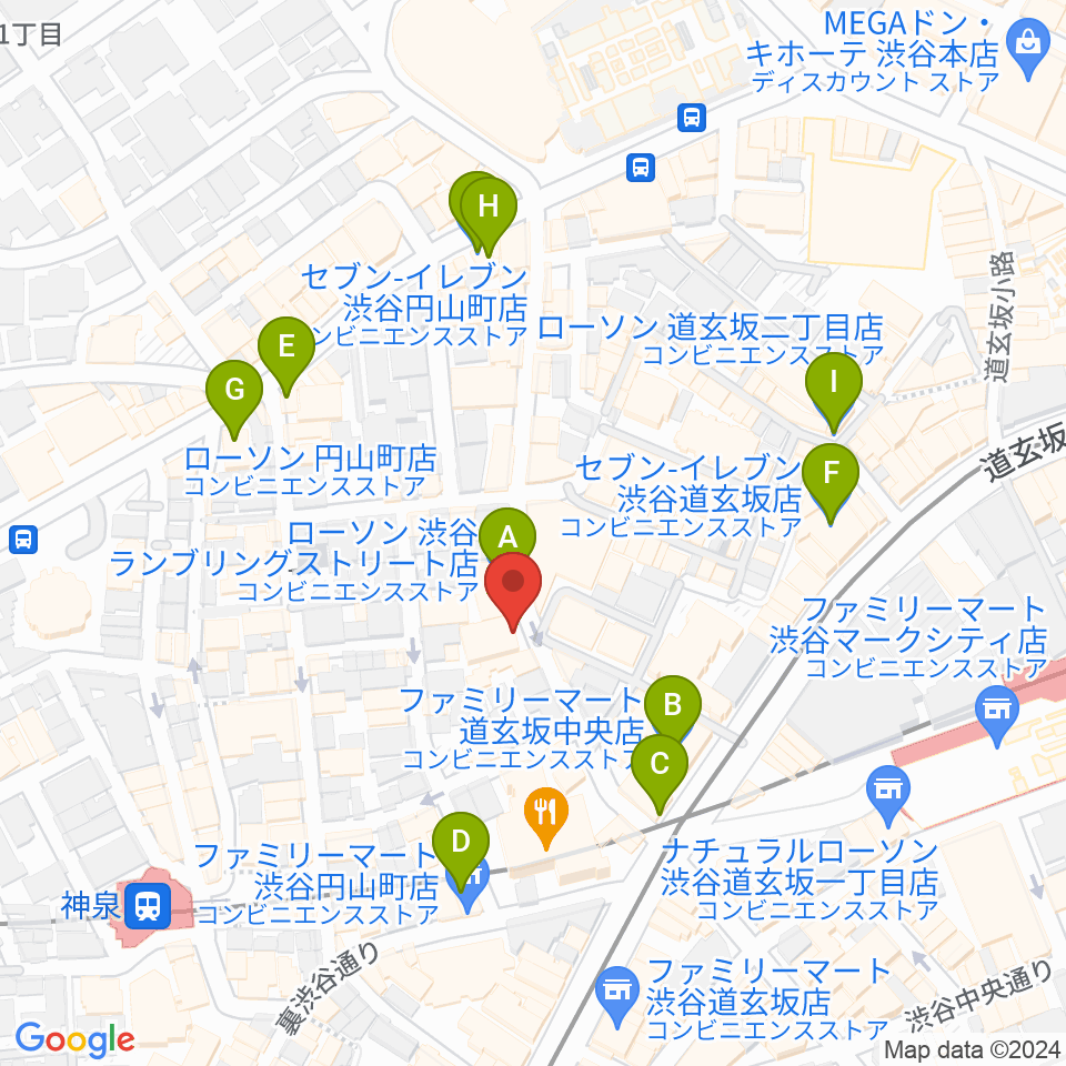 渋谷HARLEM周辺のコンビニエンスストア一覧地図