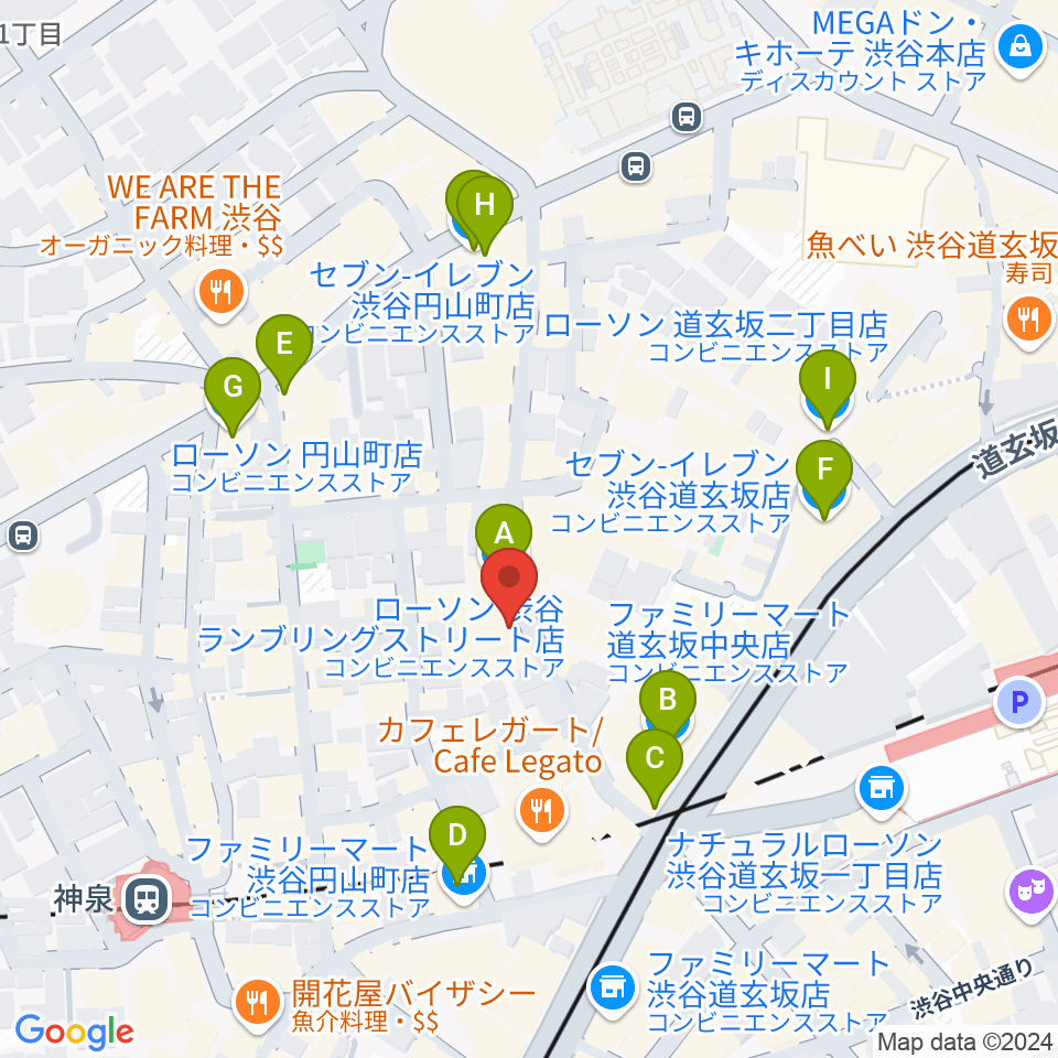 渋谷HARLEM周辺のコンビニエンスストア一覧地図