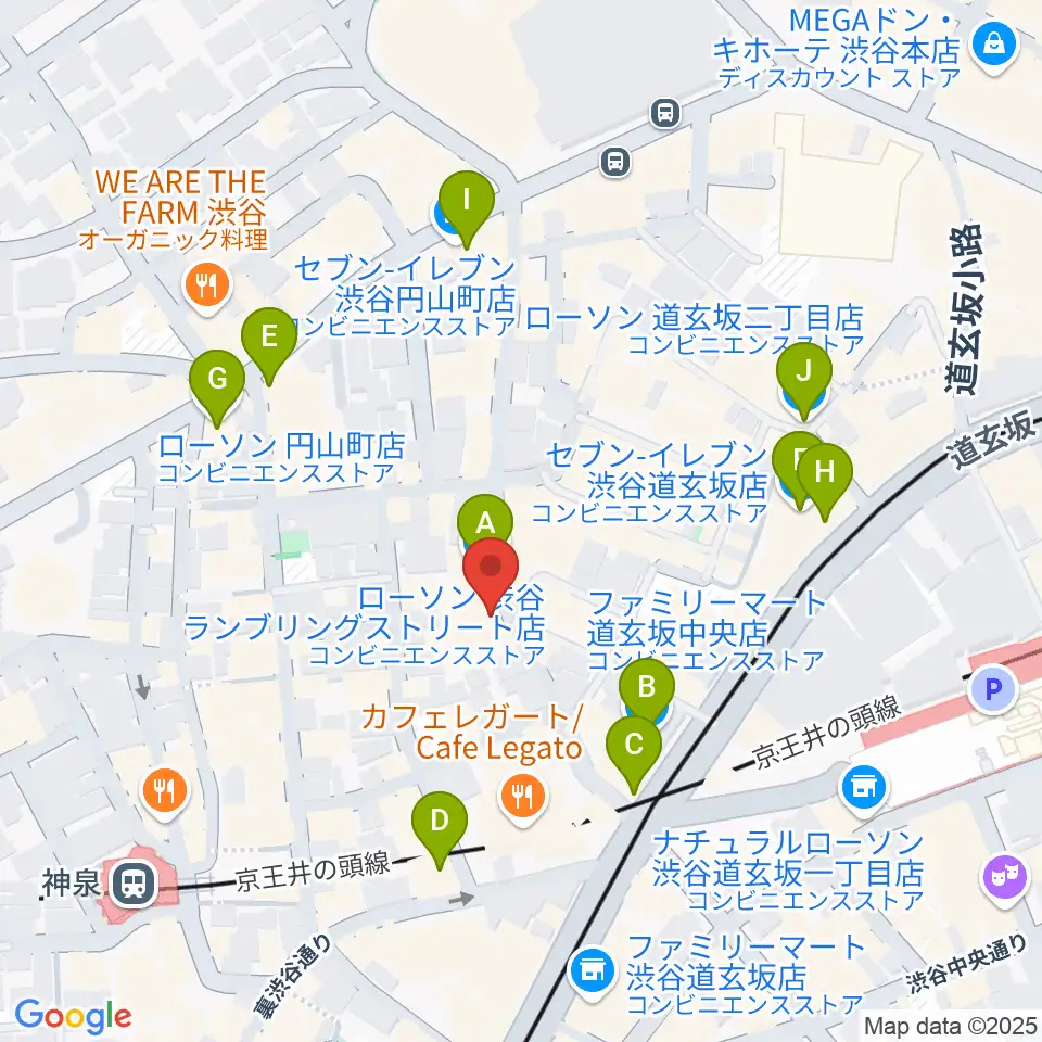 渋谷HARLEM周辺のコンビニエンスストア一覧地図