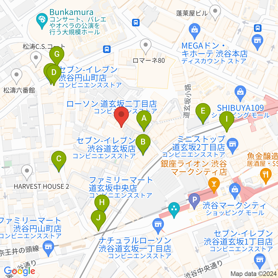 渋谷B.Y.G周辺のコンビニエンスストア一覧地図
