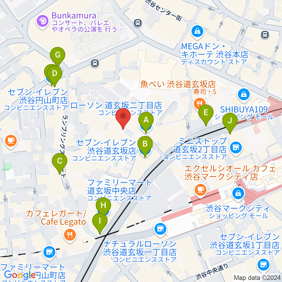 渋谷B.Y.G周辺のコンビニエンスストア一覧地図