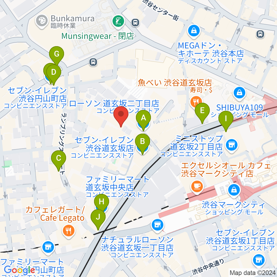 渋谷B.Y.G周辺のコンビニエンスストア一覧地図