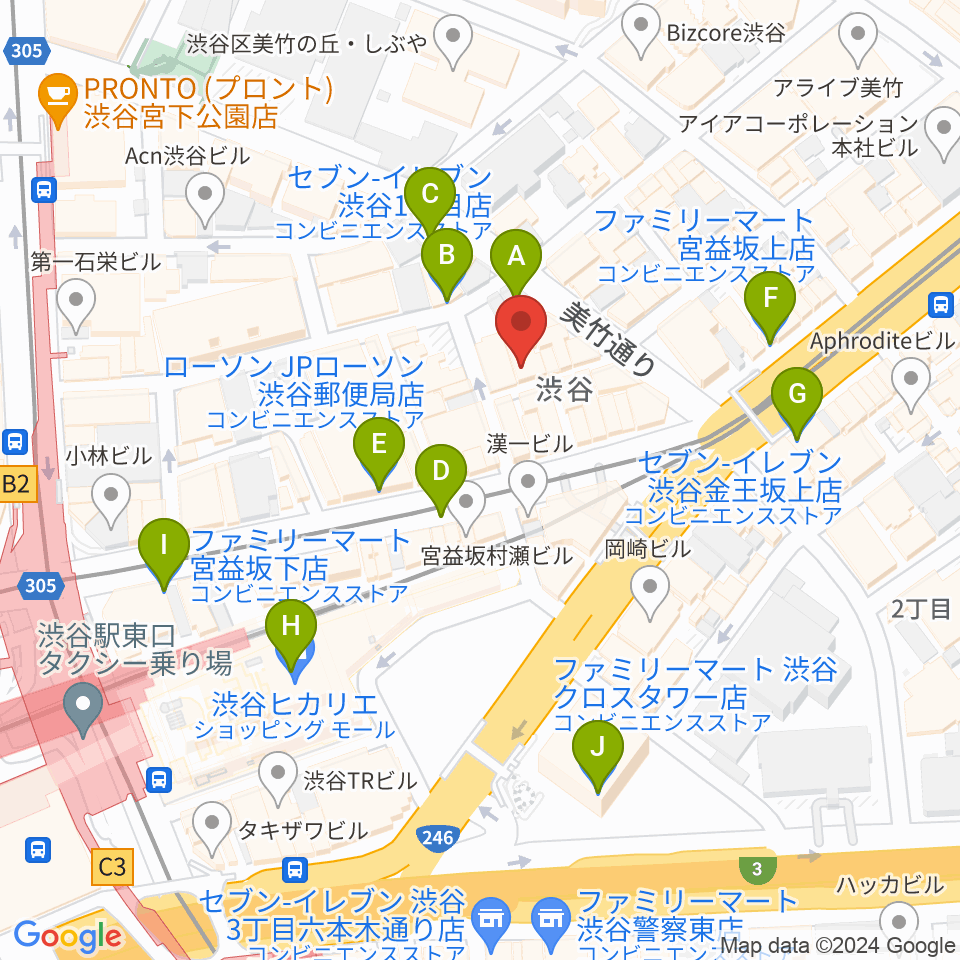 渋谷HOME周辺のコンビニエンスストア一覧地図