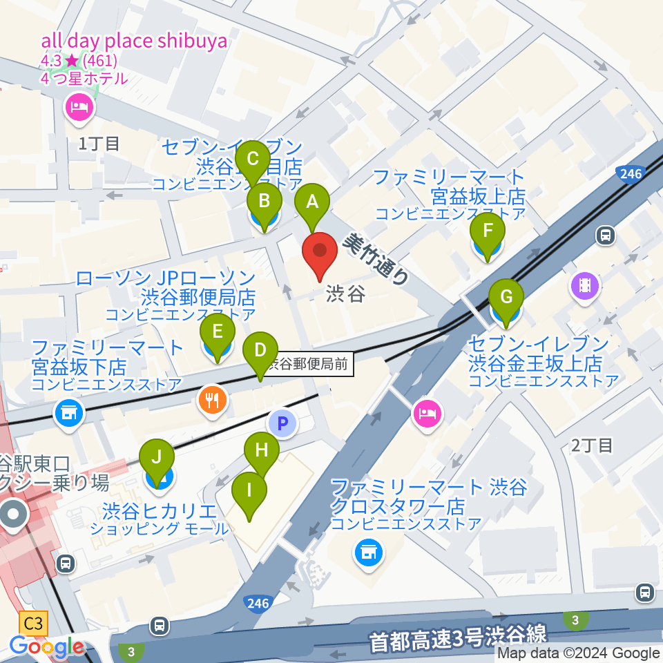 渋谷HOME周辺のコンビニエンスストア一覧地図