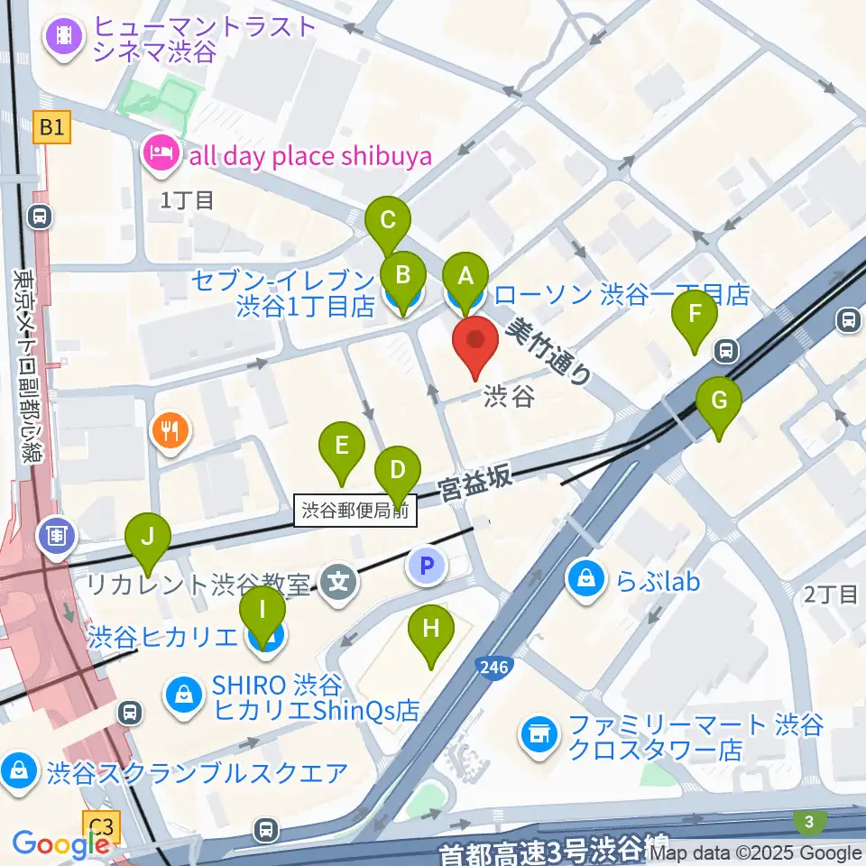 渋谷HOME周辺のコンビニエンスストア一覧地図