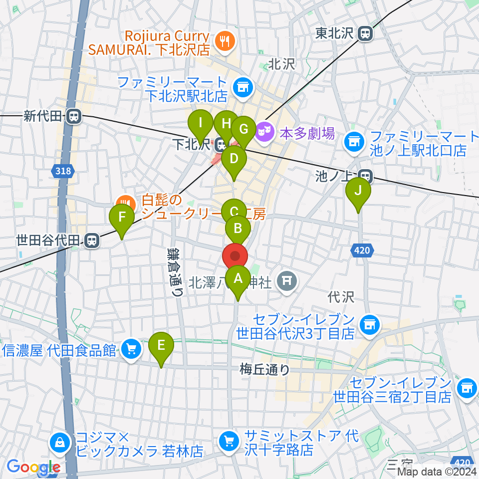 下北沢THREE周辺のコンビニエンスストア一覧地図