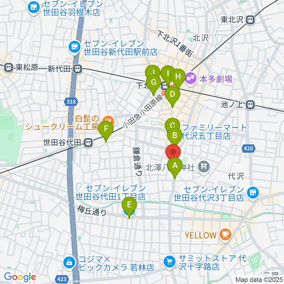 下北沢THREE周辺のコンビニエンスストア一覧地図