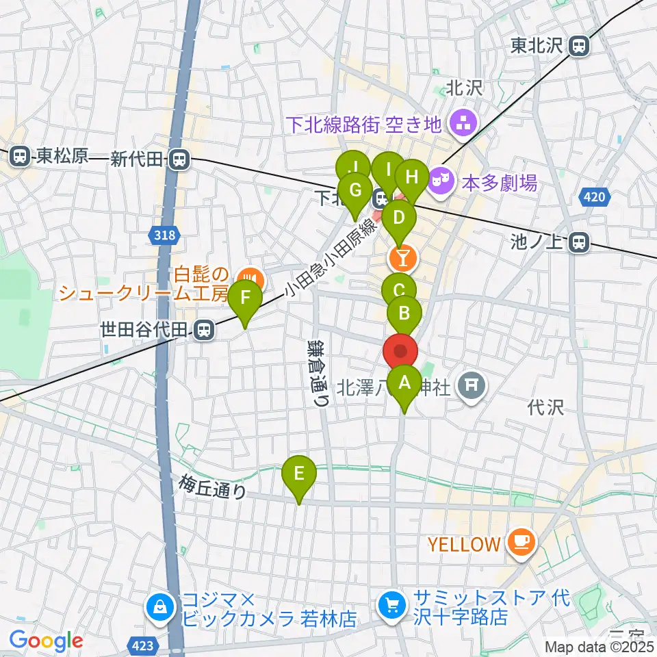 下北沢THREE周辺のコンビニエンスストア一覧地図